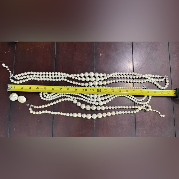 Vintage Lot of 3 Japan Faux Pearl Multi-Strand Necklaces &Earrings Stamped Japan - Picture 12 of 15